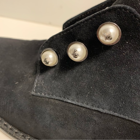 Louise et Cie size 7 black suade loafer oxfords shoes pearl zip back - Picture 4 of 10